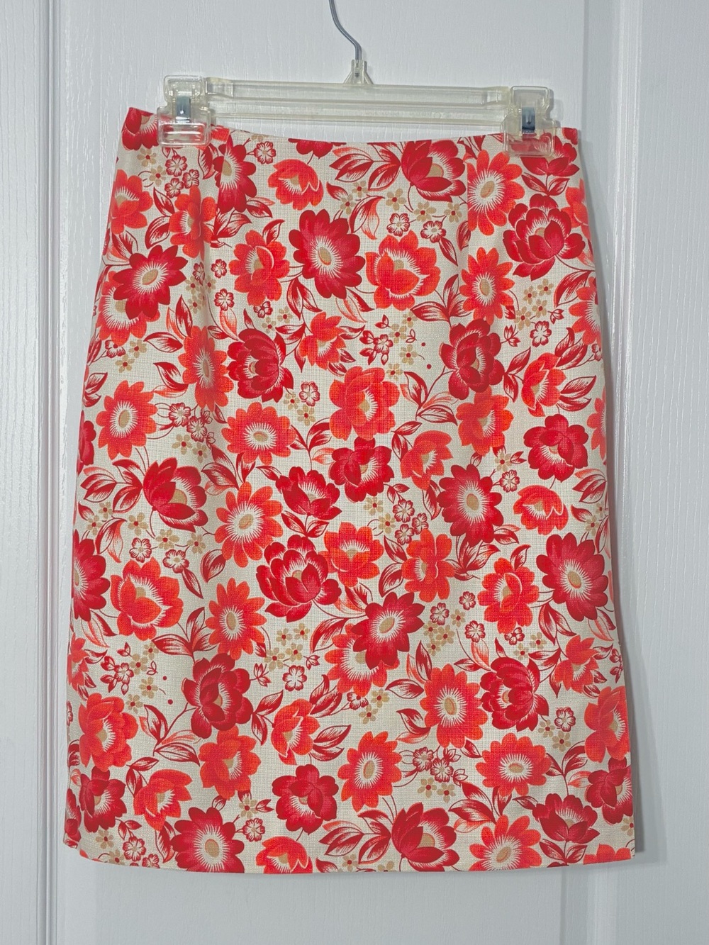 Y2K LOFT SILK Cotton Floral Pencil Skirt Pink Cream Size 2